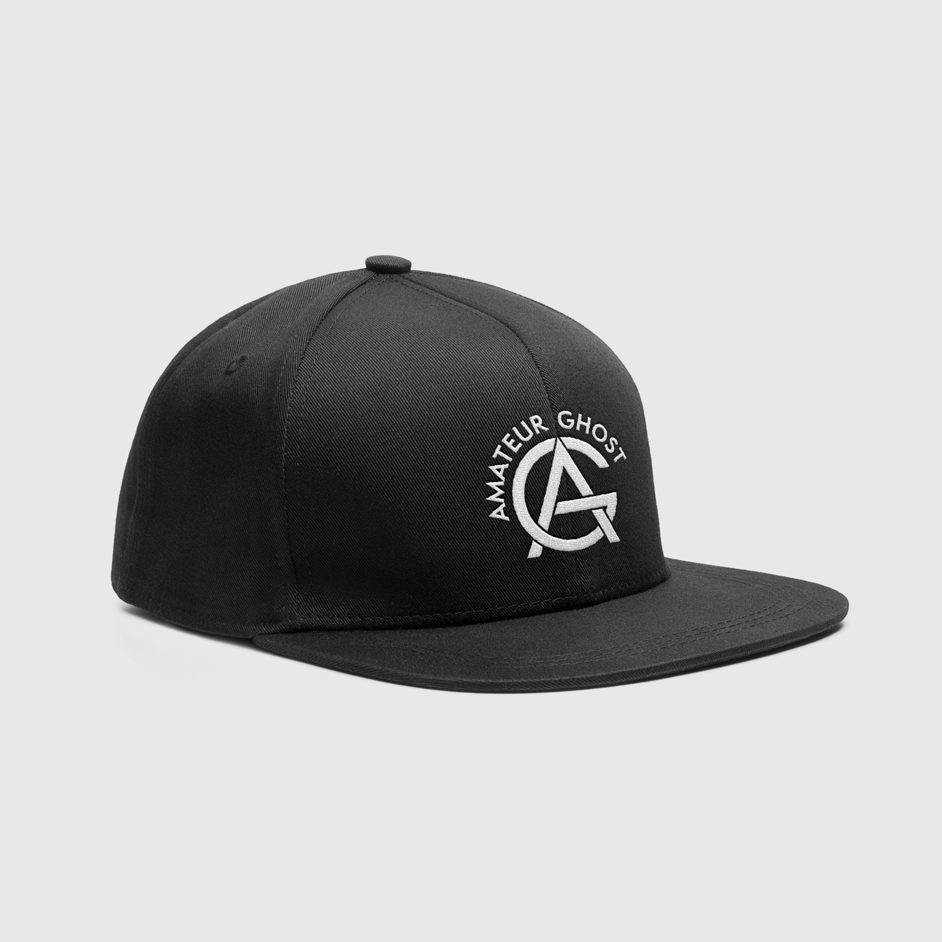 Redesigned Amateur Ghost logo on a cap