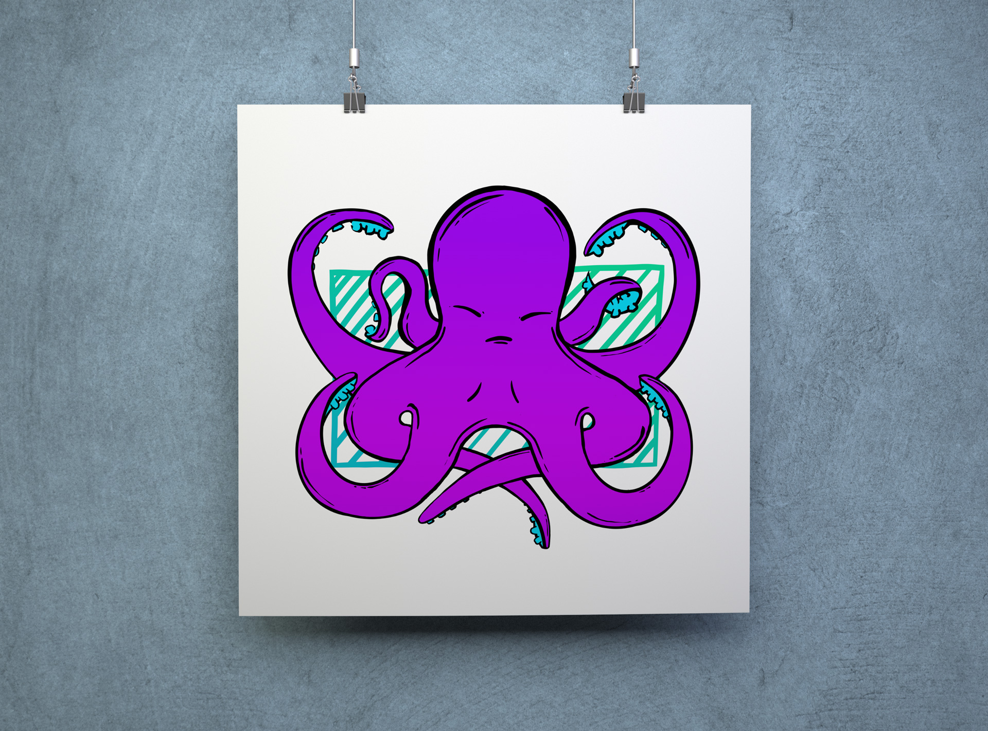 Octopus illustration hanging on a wall