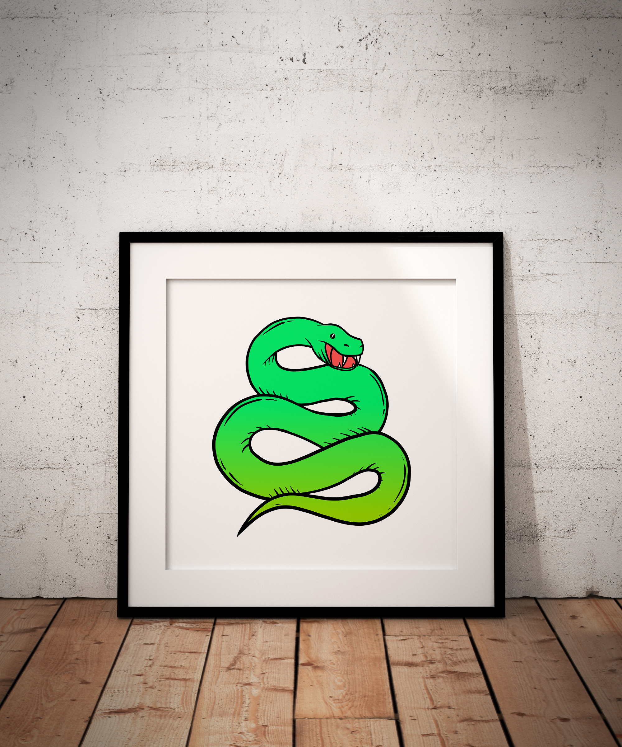 Framed snake illustration print