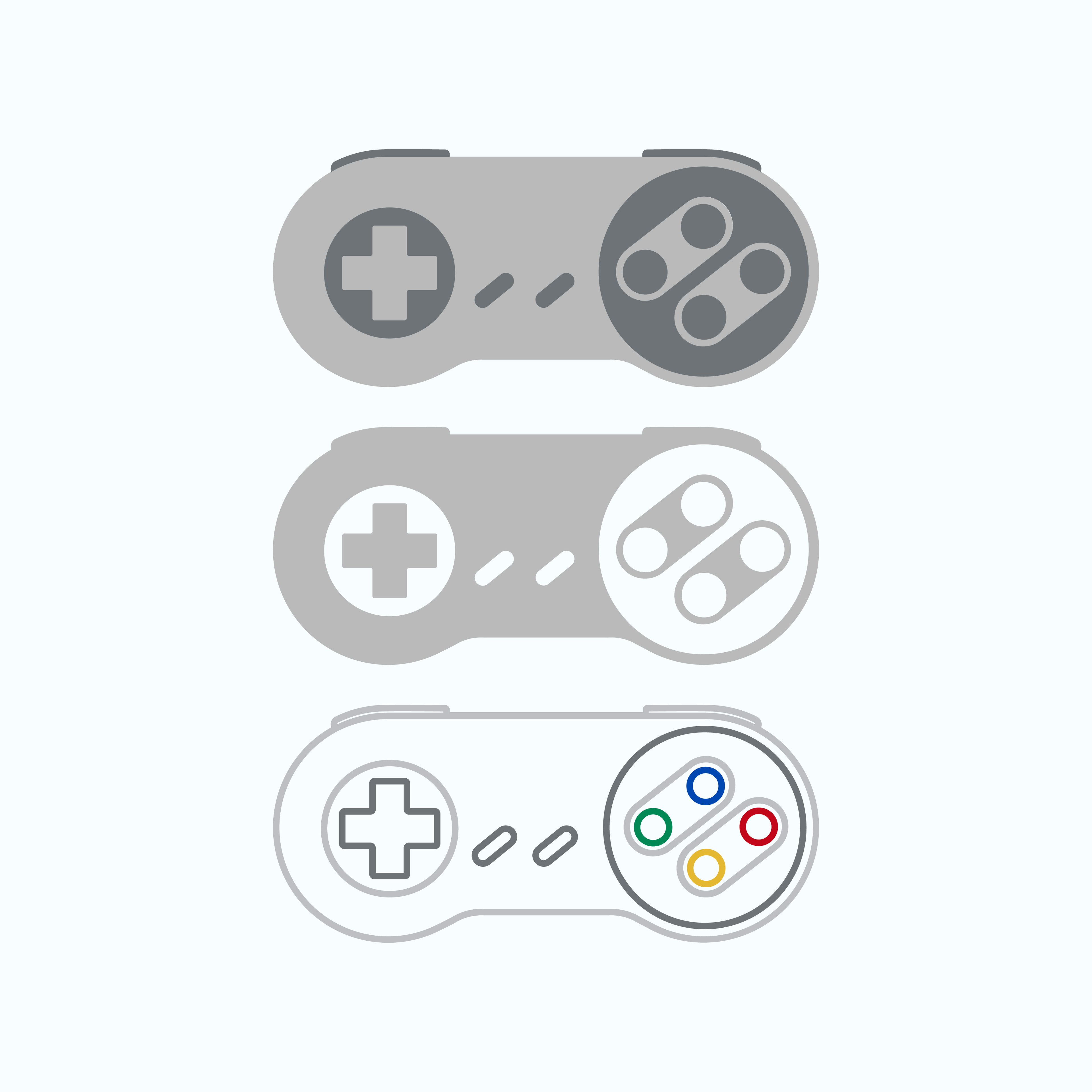 Stack of all three SNES controller icons
