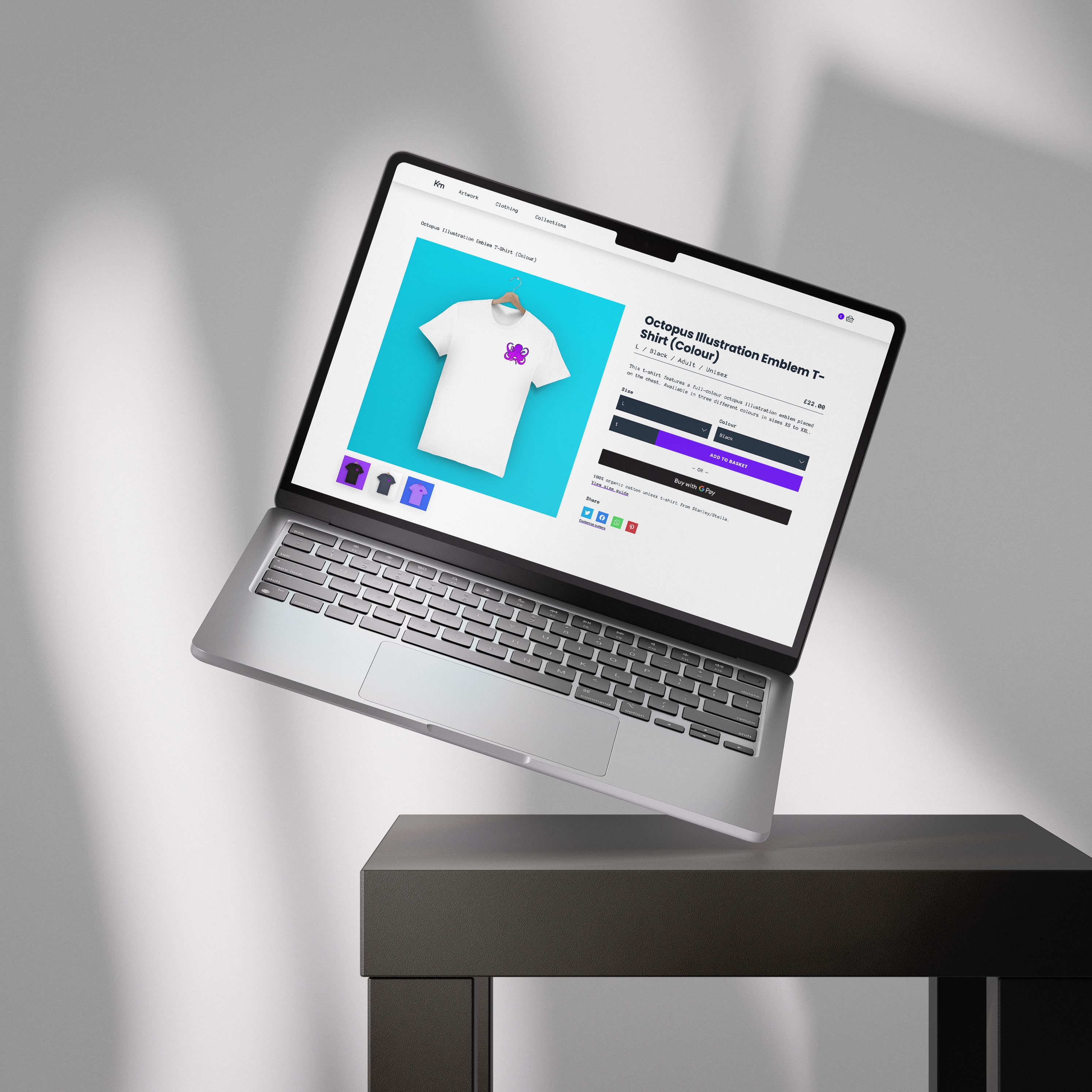 Product page mockup on Macbook