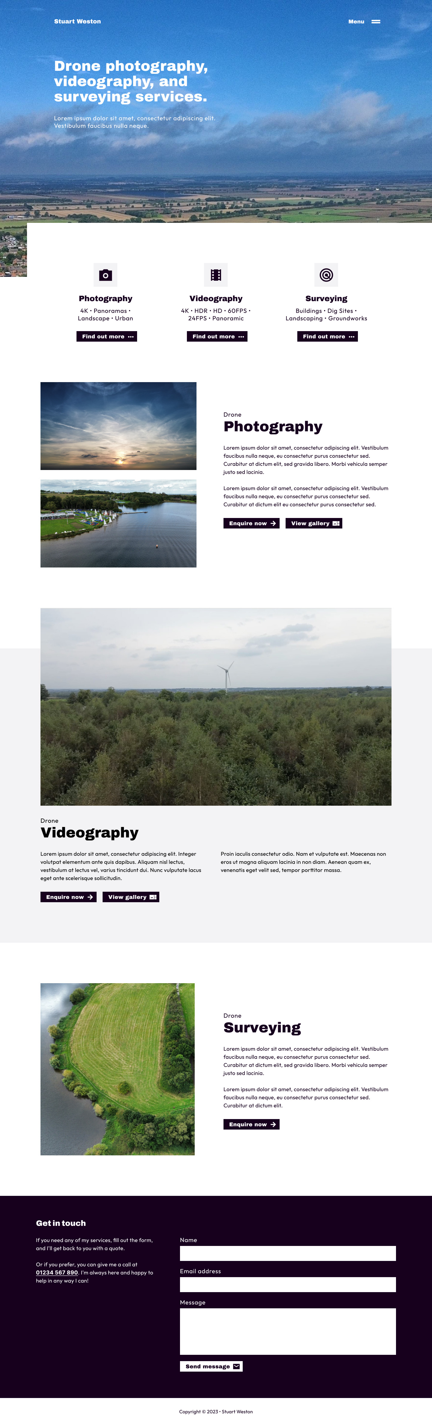 Homepage design of Stuart Weston Photography