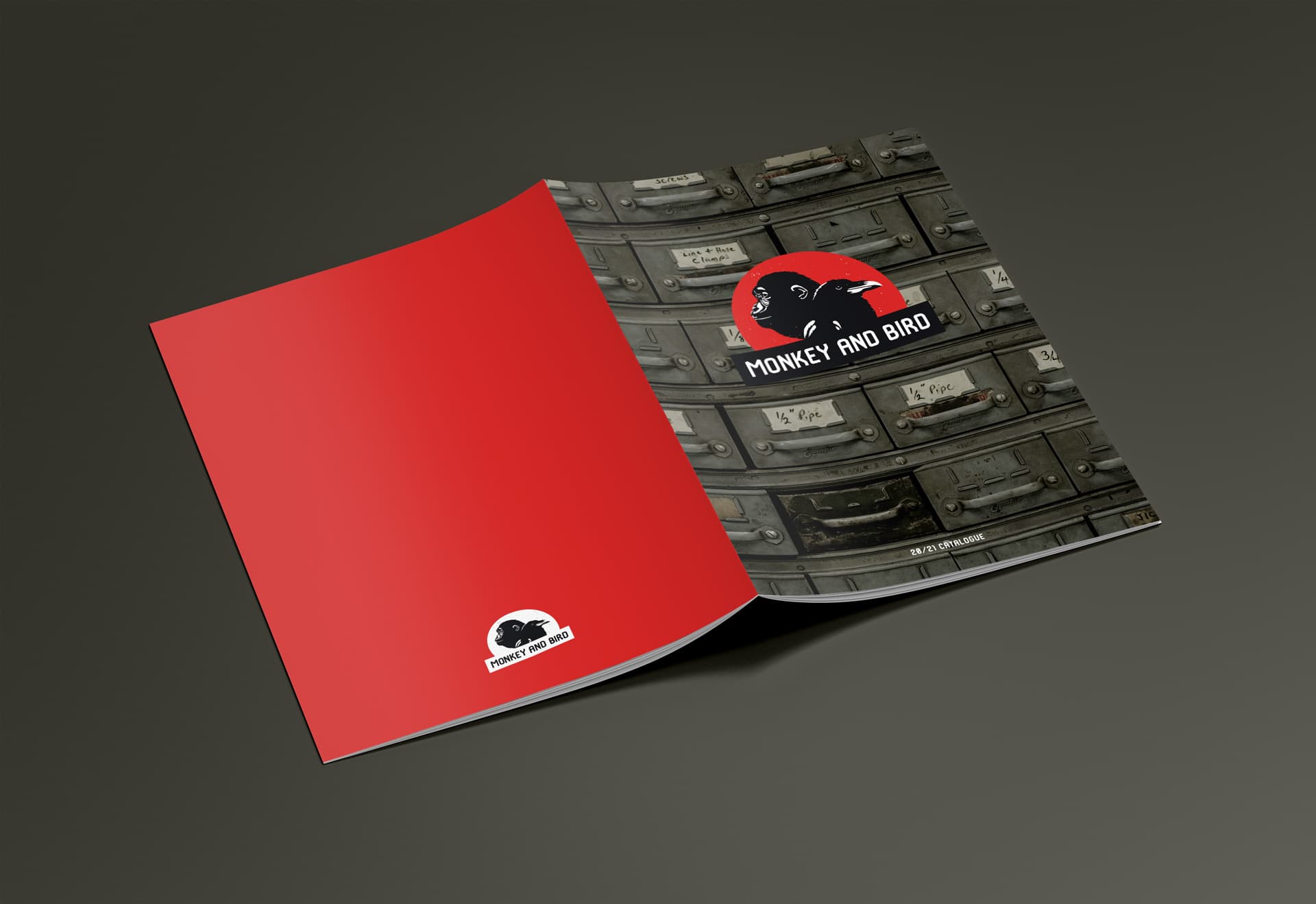 Catalogue mockup with the Monkey & Bird logo